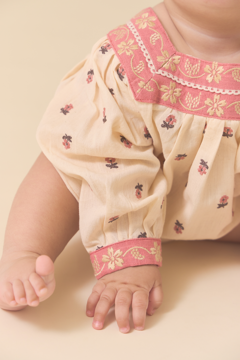 LITTLE ADELLE ROMPER, PETITE FLOWER EMBROIDERY