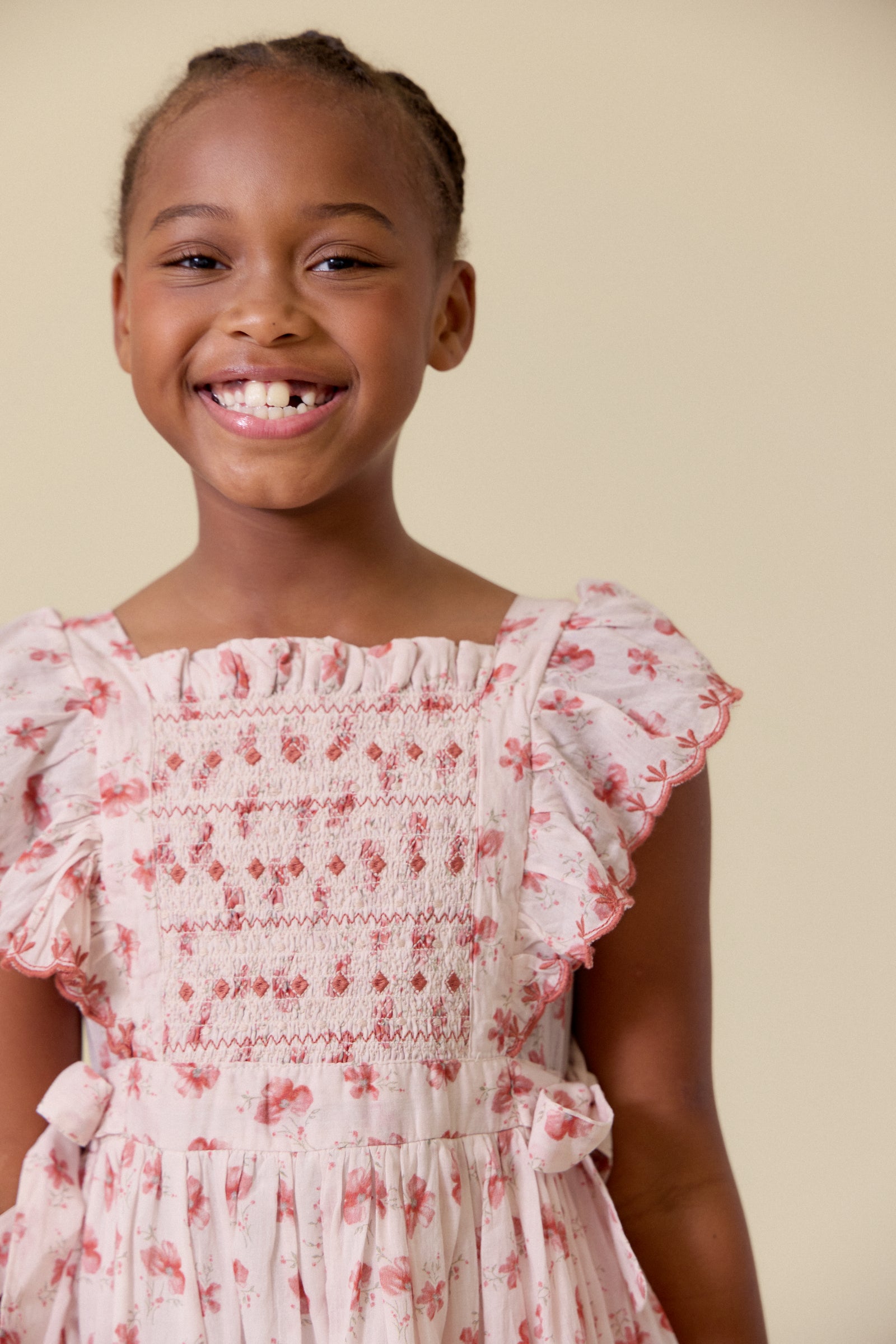 IZZY SMOCK PINAFORE, WATERCOLOR FLOWER PRINT – Lali