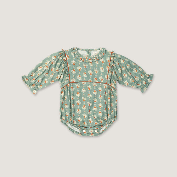 RUFFLE JUNIPER ROMPER, FALL BLOCK PRINT