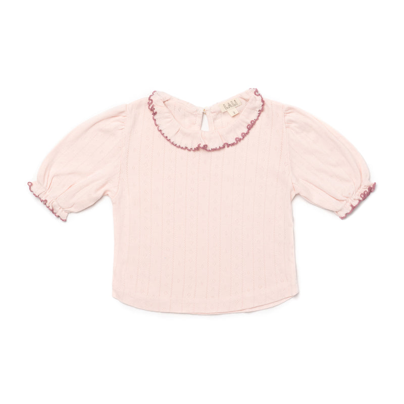 SHORT-SLEEVED KNIT SUNFLOWER TOP, LOTUS PINK