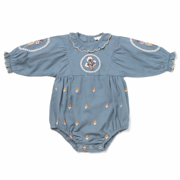 JUNIPER ROMPER, BLUE EMBROIDERY