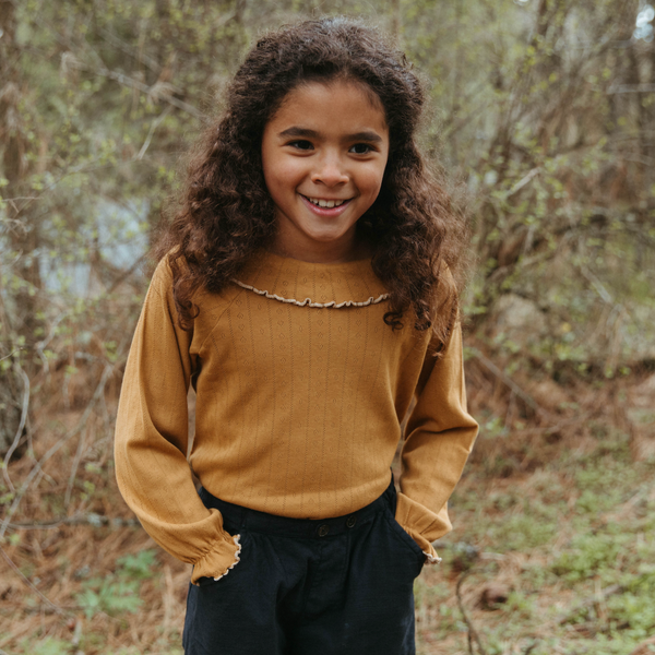 KNIT SUNFLOWER TOP, MUSTARD