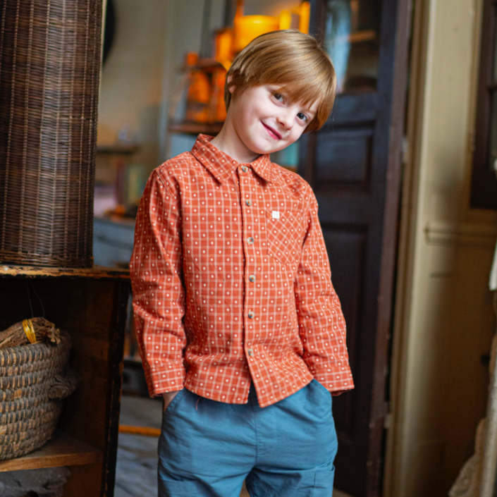 LONG-SLEEVED HENRI SHIRT, AUBURN JACQUARD