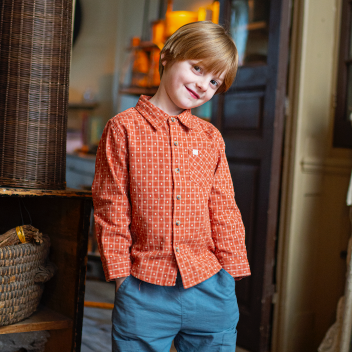 LONG-SLEEVED HENRI SHIRT, AUBURN JACQUARD 3 LONG-SLEEVED HENRI SHIRT, AUBURN JACQUARD 3