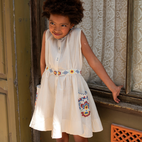 CORSET COVER DRESS, ALMOND EMBROIDERY