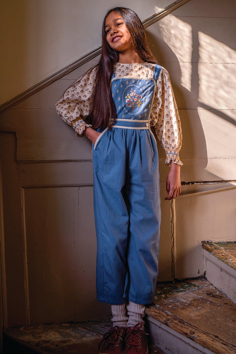 OVERALLS, BLUE EMBROIDERY