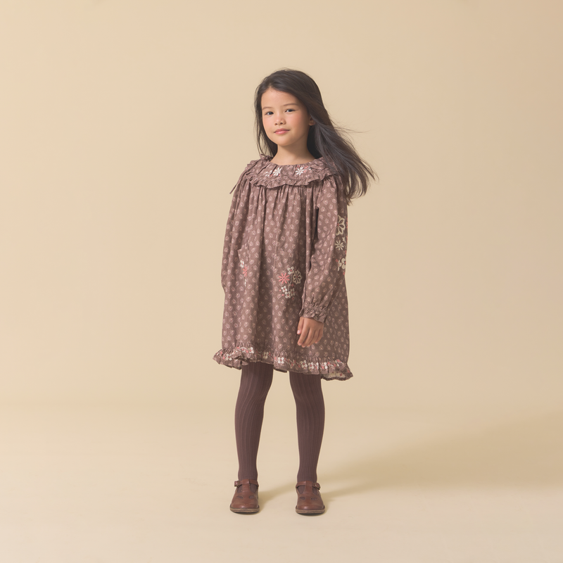 BELLE DRESS, BROWN BLOCK PRINT