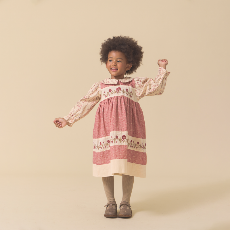 LOLA DRESS, DUSTY CEDAR/FALL VINE PRINT/OLD ROSE
