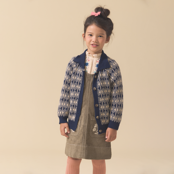 ROWAN CARDIGAN, IVORY & BIJOU BLUE