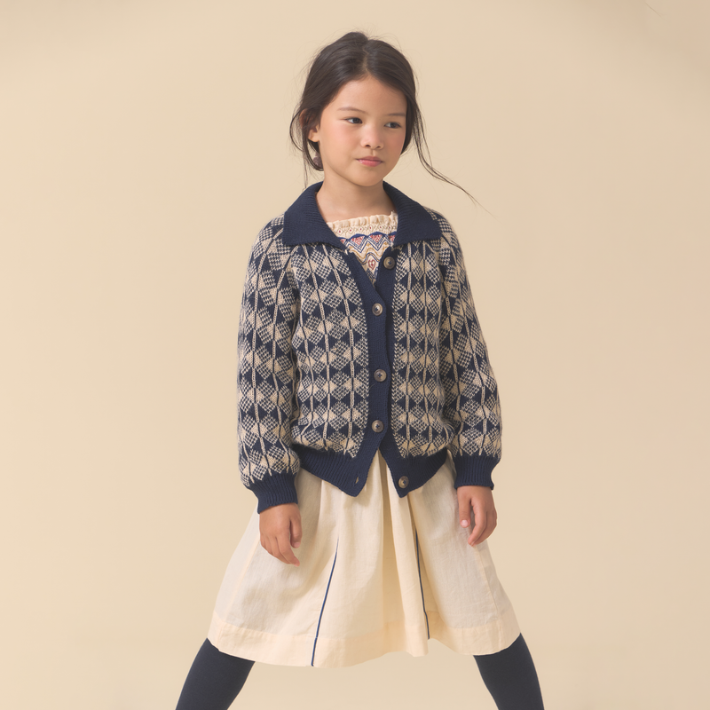 ROWAN CARDIGAN, IVORY & BIJOU BLUE
