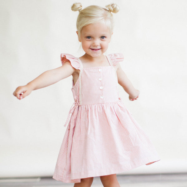 PINAFORE DRESS, PEACH CHEX