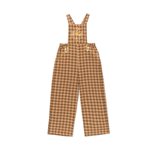 EMBROIDERED OVERALLS, GREEN GINGHAM