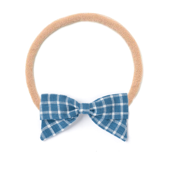 Headband Bow, Blue Chex