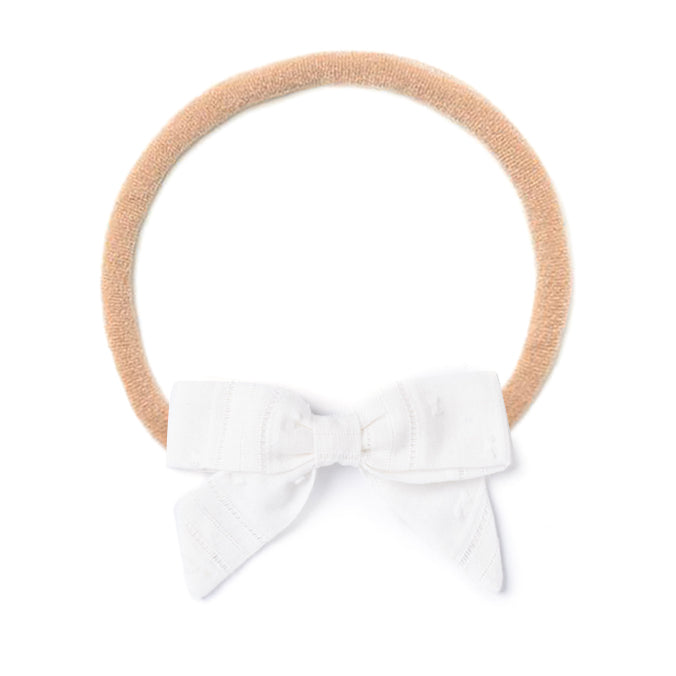 Headband Bow, White Swiss Dot