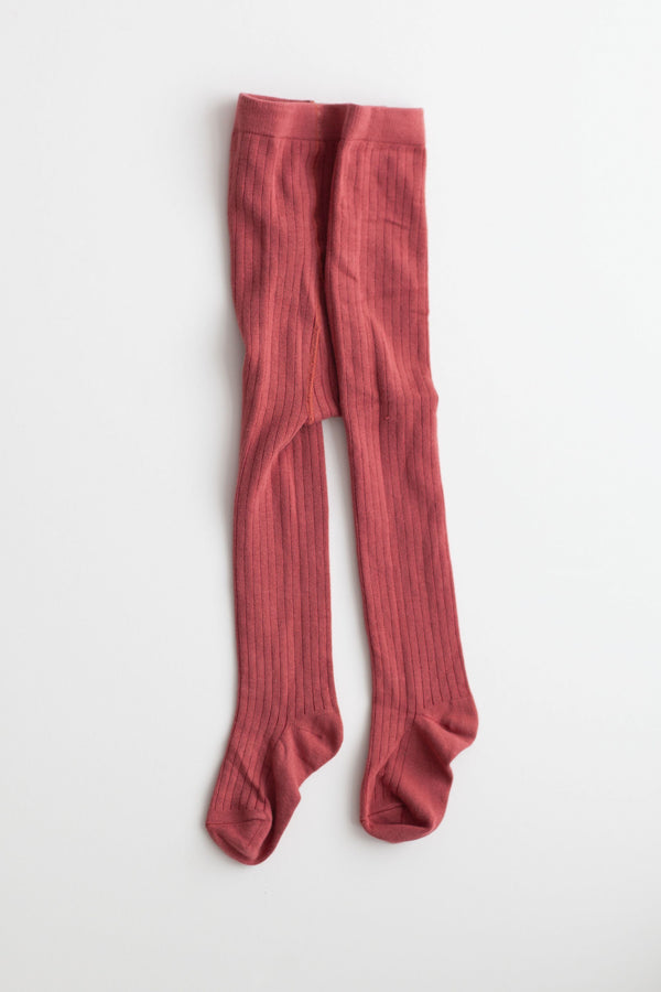 Rust Ribbed Cotton Tights
